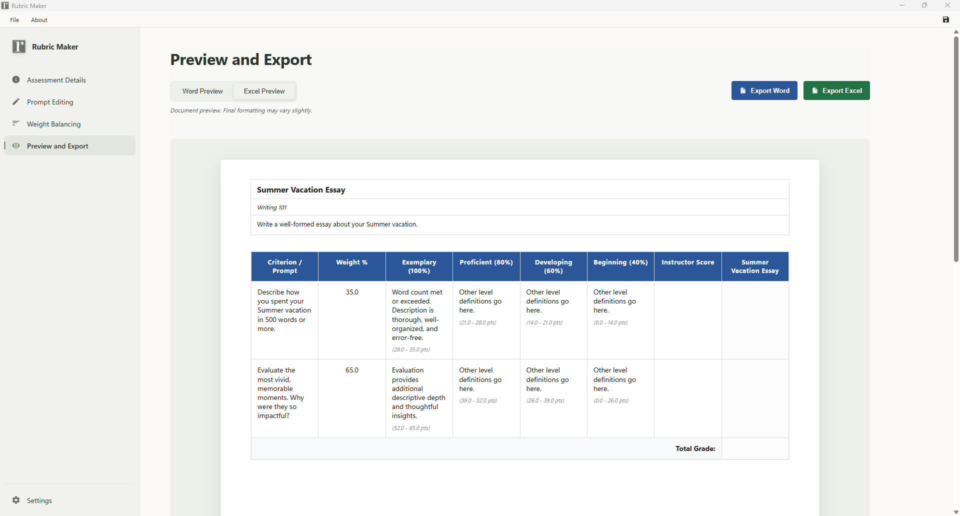 Rubric Maker Screenshot 6